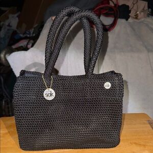 The Sak Black Woven Crochet Tote Bag